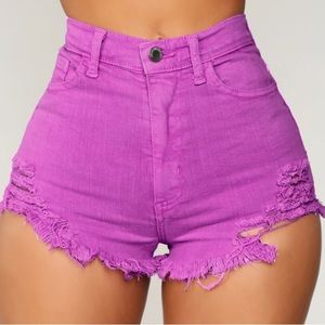 Fashionnova high waisted distressed purple cut off shorts